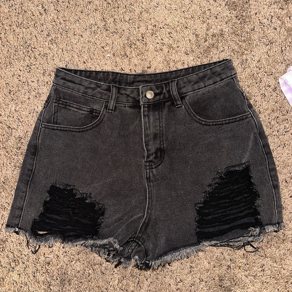 Princess Polly Black Distressed Jean Shorts